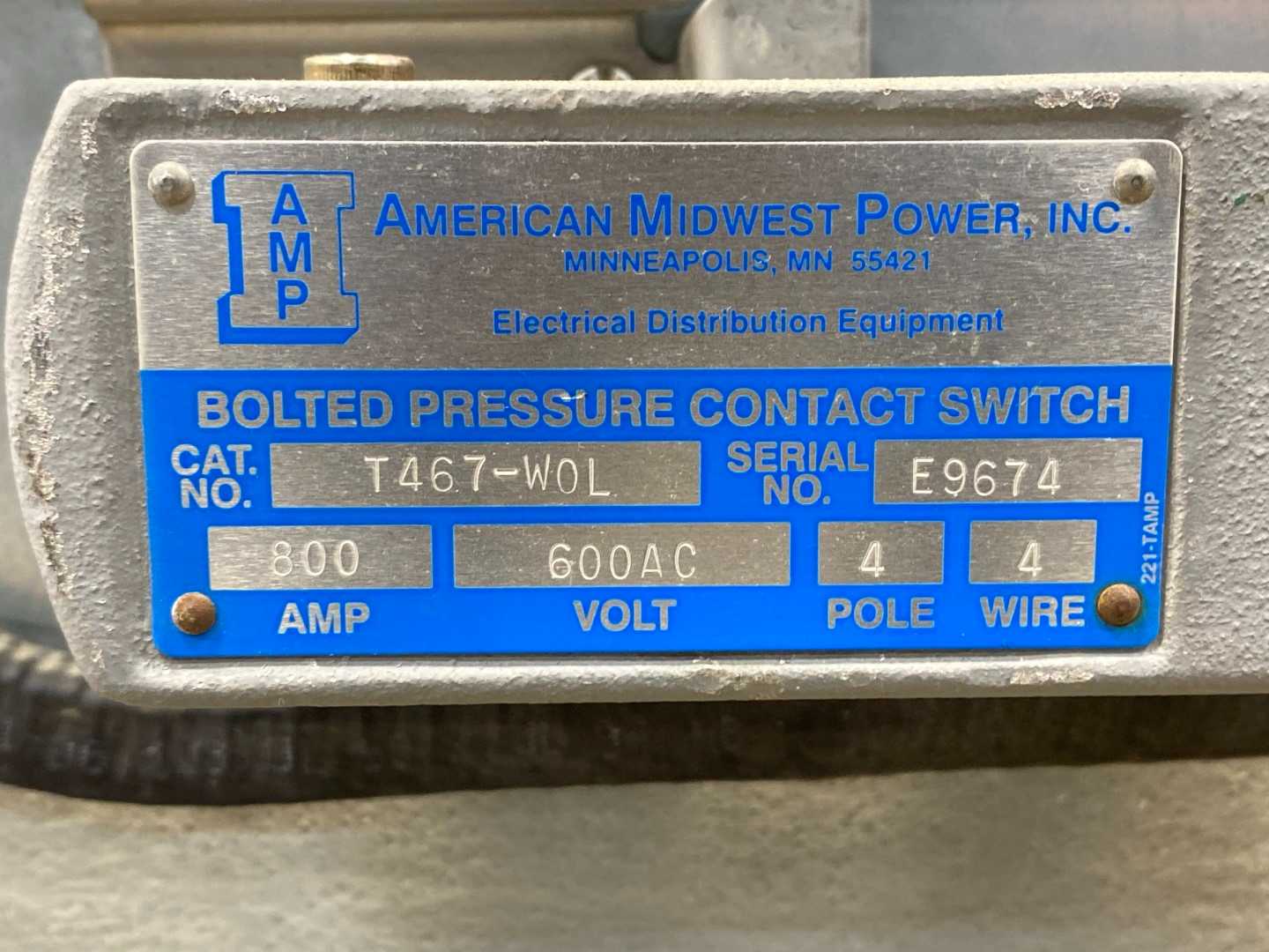 American Midwest Power T467-W0L 800A 600V NSED467 4P