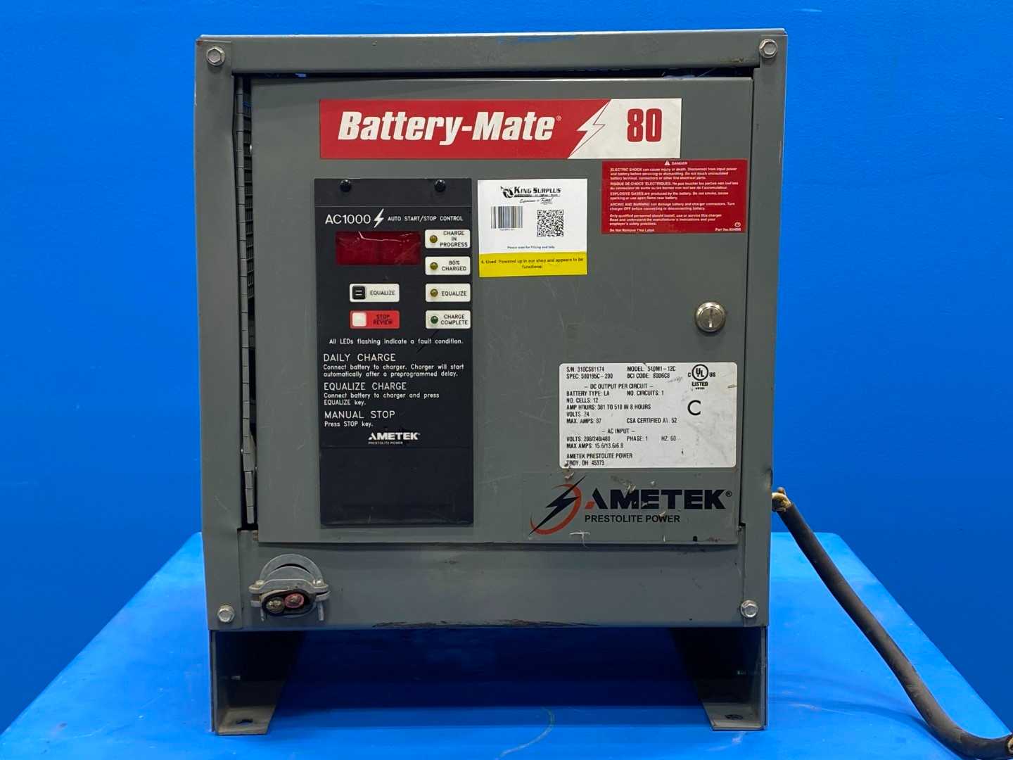 Battery-Mate 510M1-12C 24 Volt Battery Charger (bent in the front) Needs cables