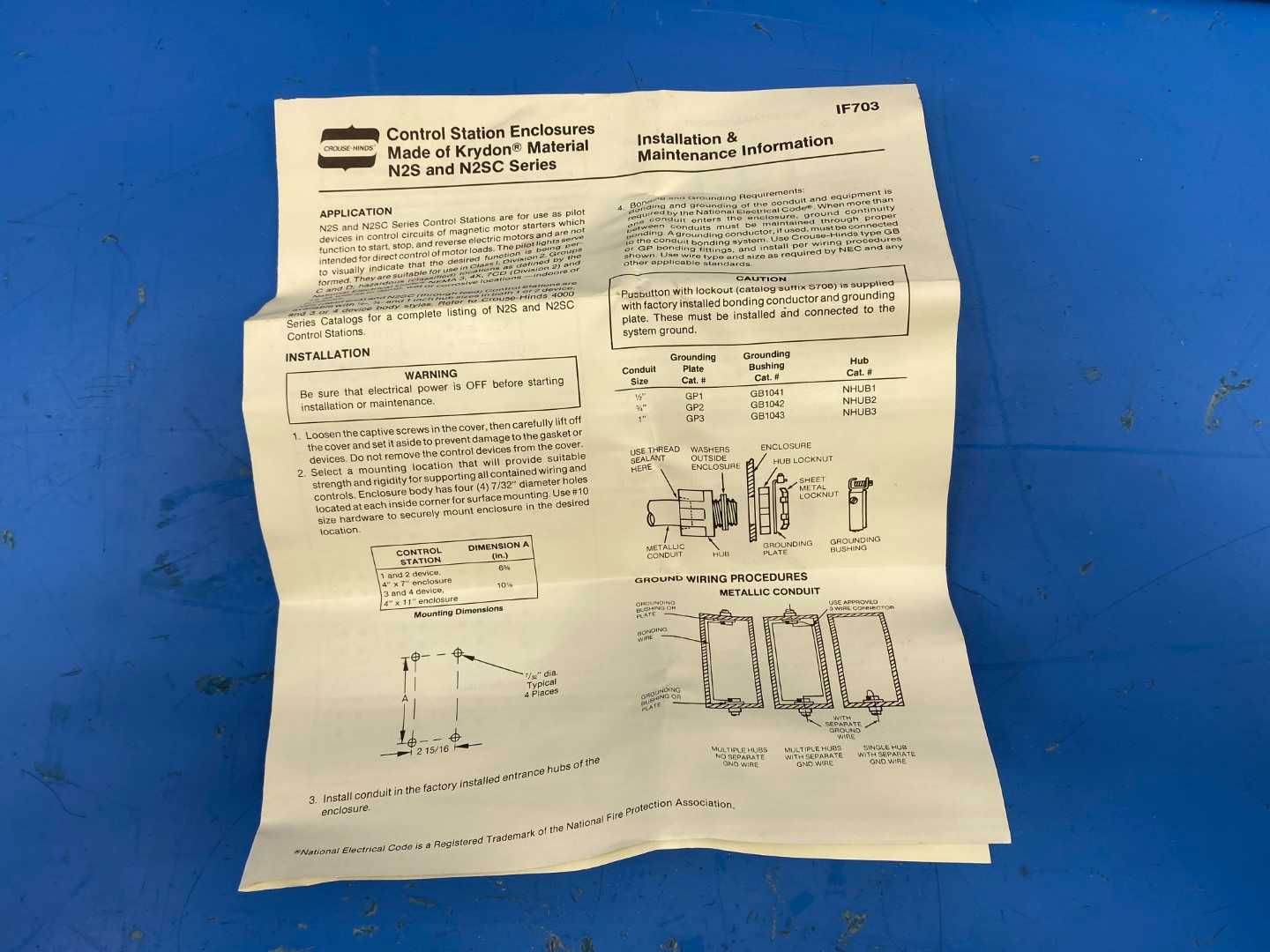 Crouse-Hinds Series N2S Control Station ON/OFF Switch N2S2210