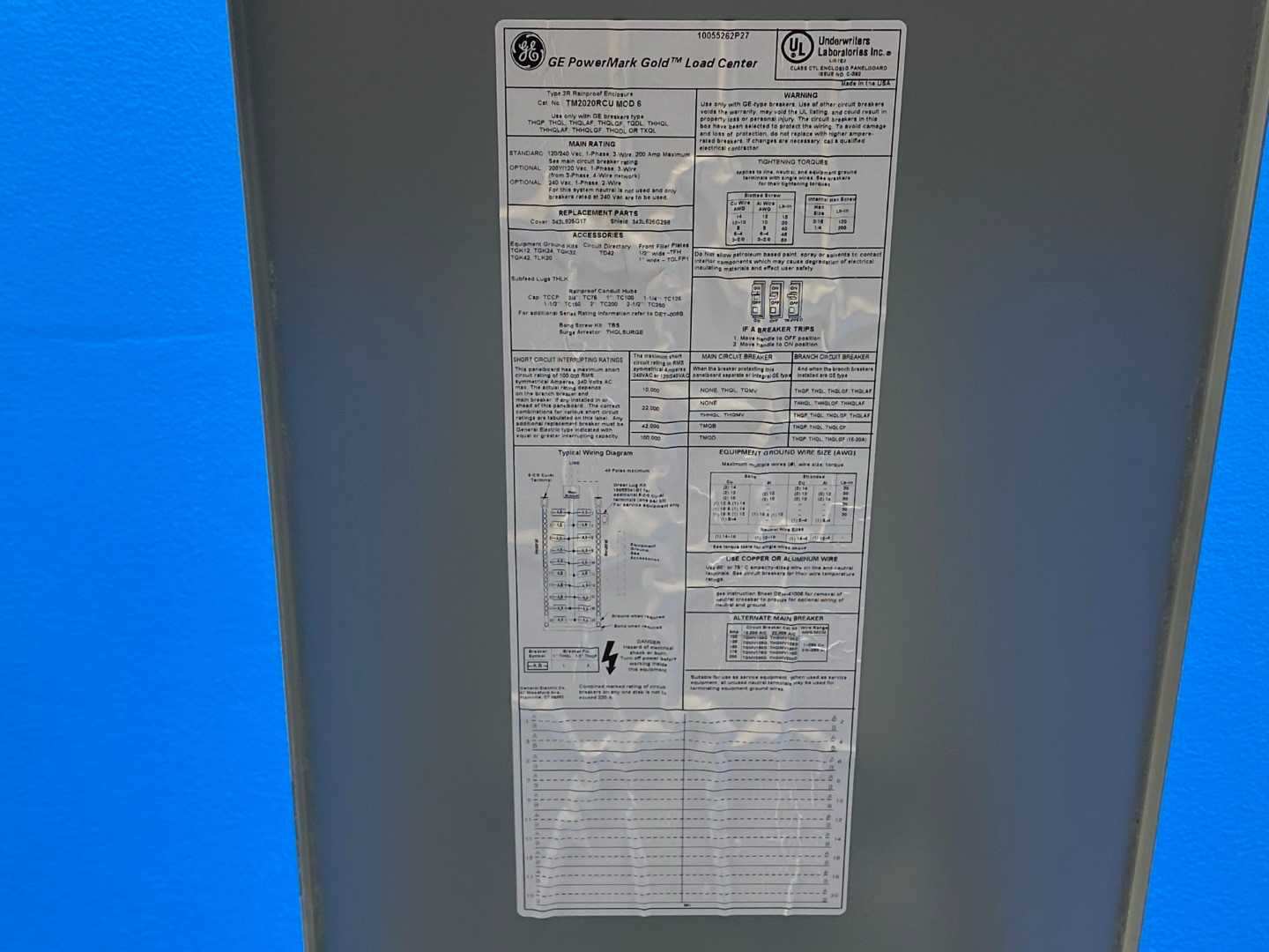 GE PowerMark Gold  Load Center TM2020RCUMOD6