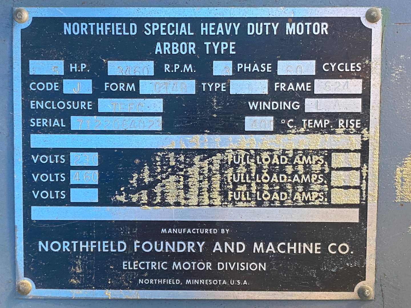 Northfield Model 4 Circular Saw, 5 HP, 3460RPM, 3-Phase Type I Size 16