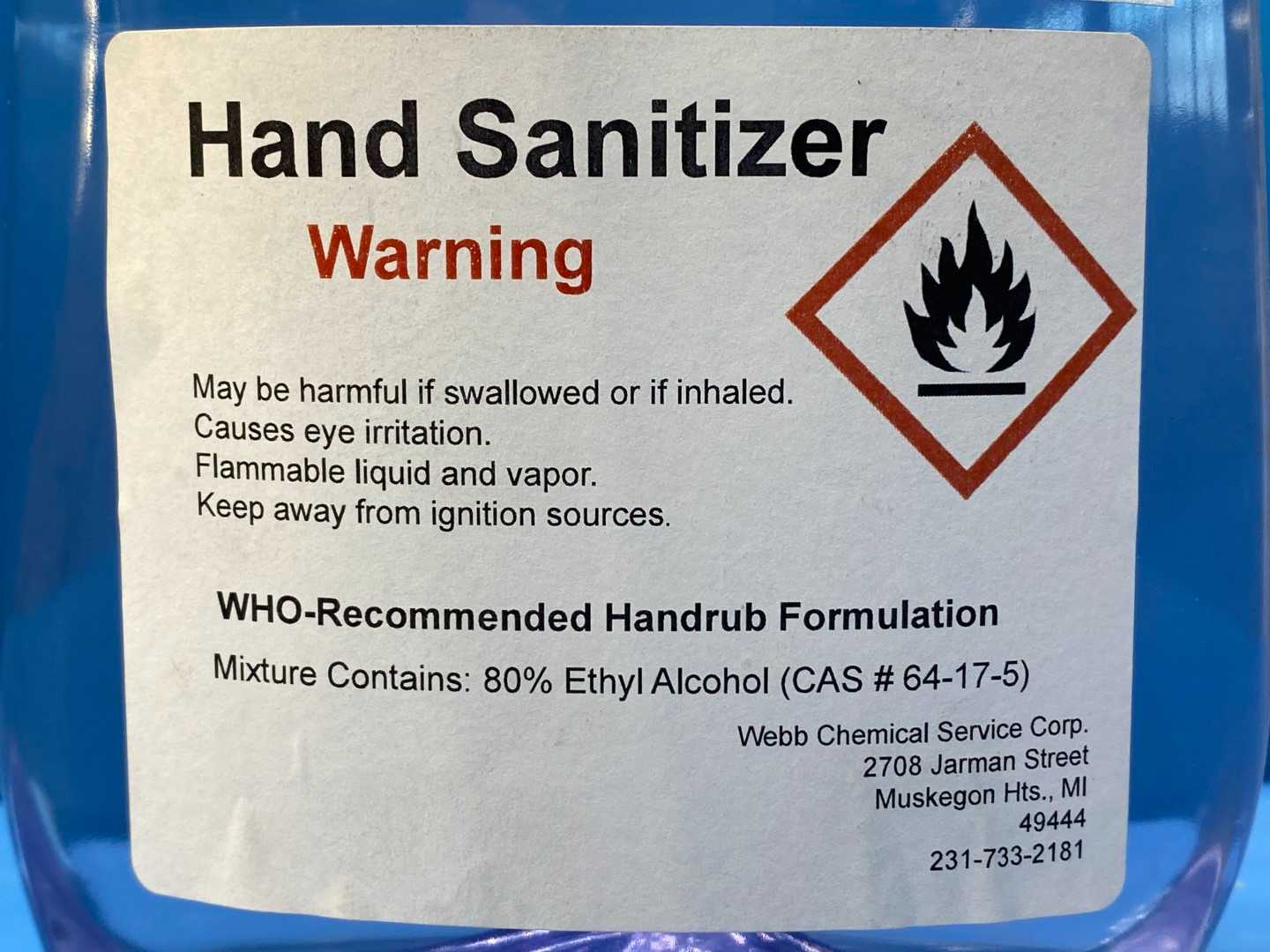 Hand Sanitizer Liquid 80% Ethyl Alcohol (Webb Chemical)