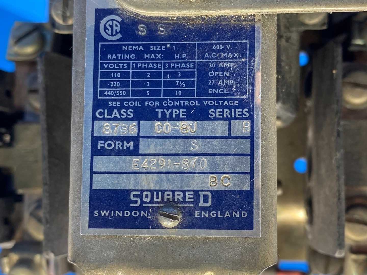 Square D Class 8736 C0-8J Series B Starter