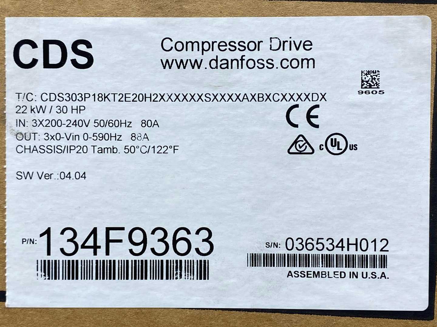 Danfoss 134F9363 Compressor Drive Frequency Converter CDS303 P18KT2E20H2  