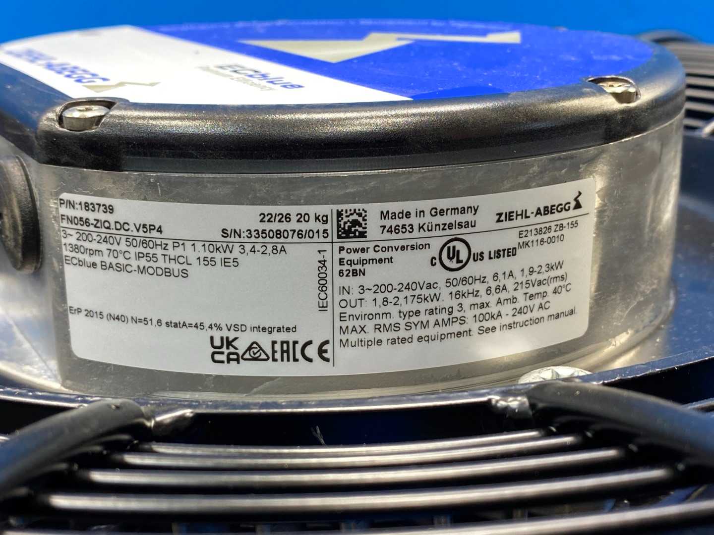 ZIEHL-ABEGG Axial Fan FN056-ZIQ.DC.V5P4 ECBlue with BASIC-MODBUS