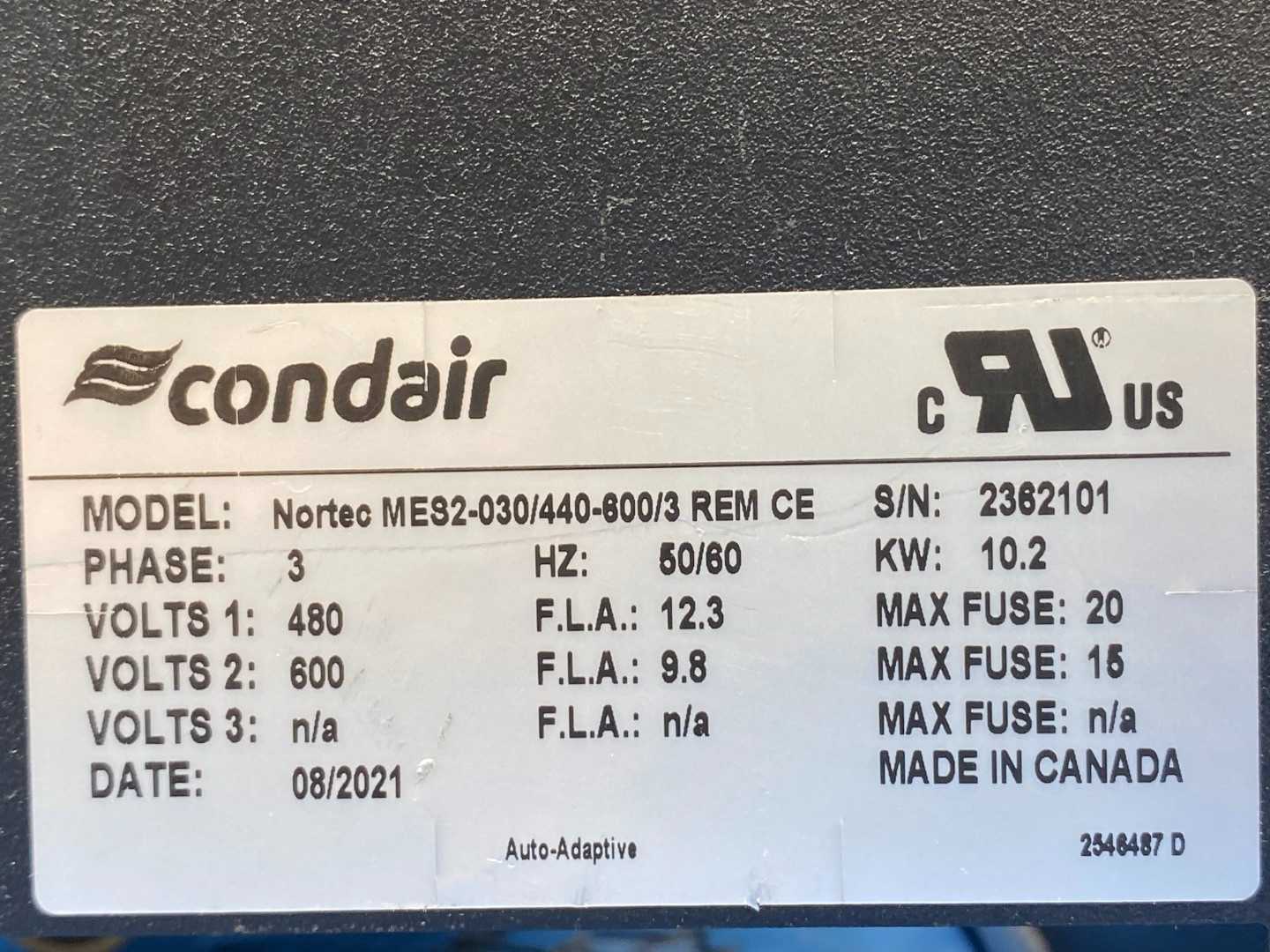 Condair Nortec MES2-030/440-600/3 REM CE Electrode Steam Humidifier 411 Cylinder