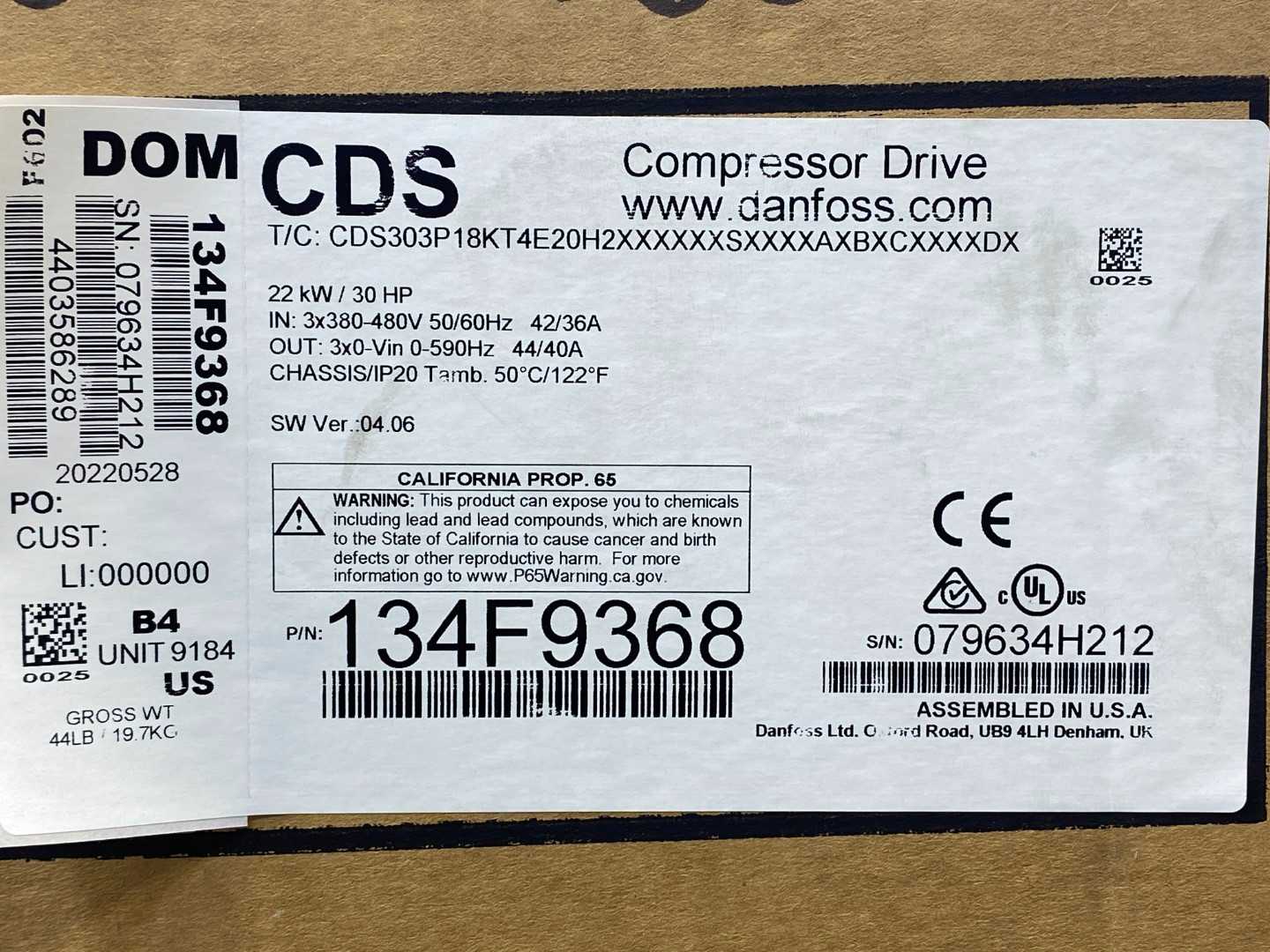 Danfoss 134F9368 CDS303P18KT4P20H2 30 HP Frequency converter Compressor Drive