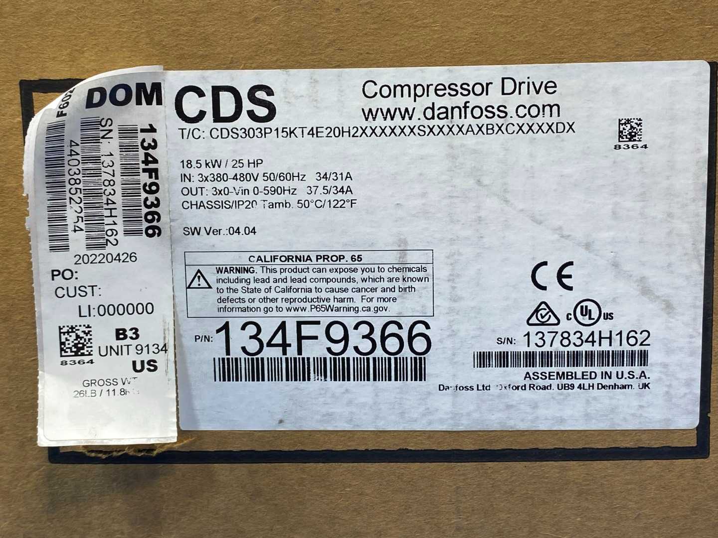 Danfoss 134F9366 CDS303P15KT4P20H2 20HP Compressor Drive Frequency converter 