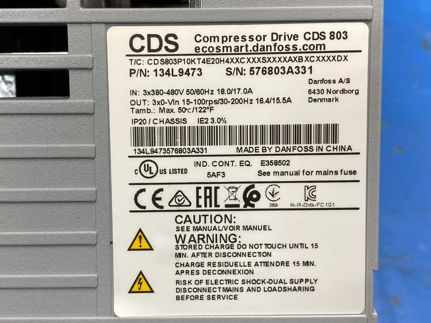 Danfoss 134L9473 CDS803 P10KT4P20H4 10HP Frequency converter Compressor Drive 