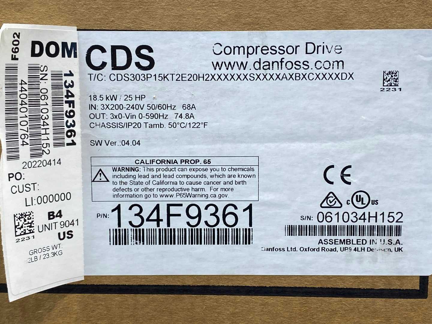 Danfoss 134F9361 CDS303P15KT2P20H2 25HP Frequency Converter  Compressor Drive 