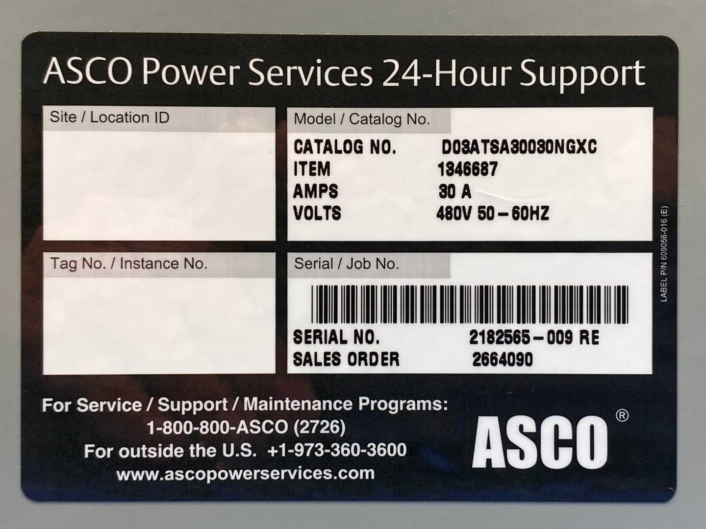 ASCO D03ATSA30030NGXC (2020) Series 300 Group G Power Transfer Switch 30AMP 480V