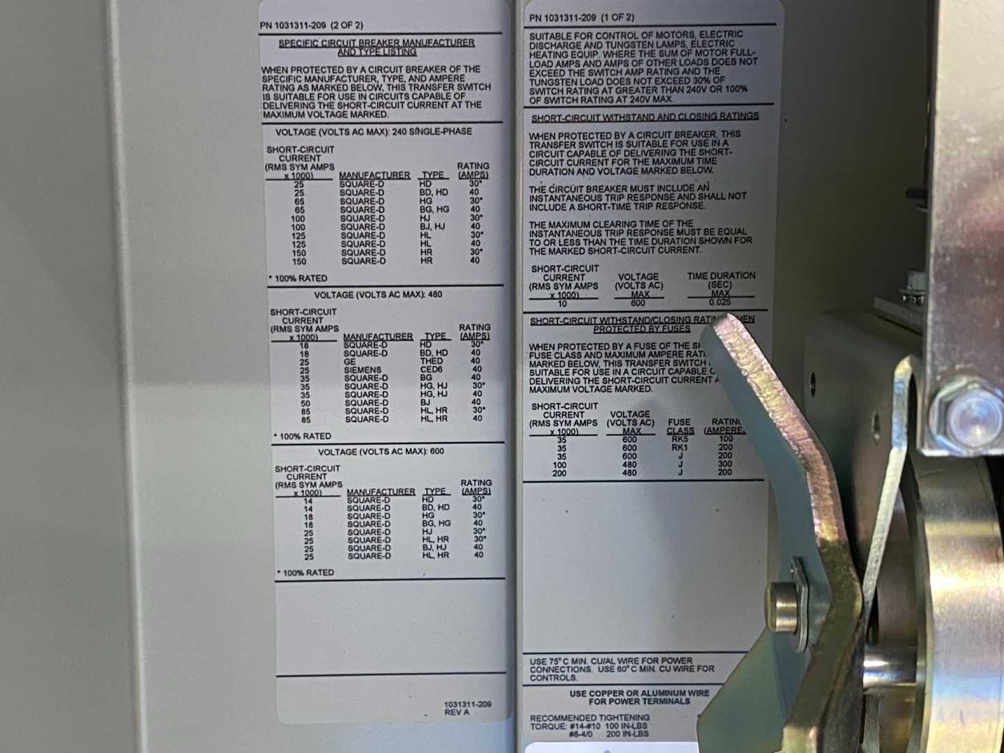 ASCO D03ATSA30030NGXC (2020) Series 300 Group G Power Transfer Switch 30AMP 480V