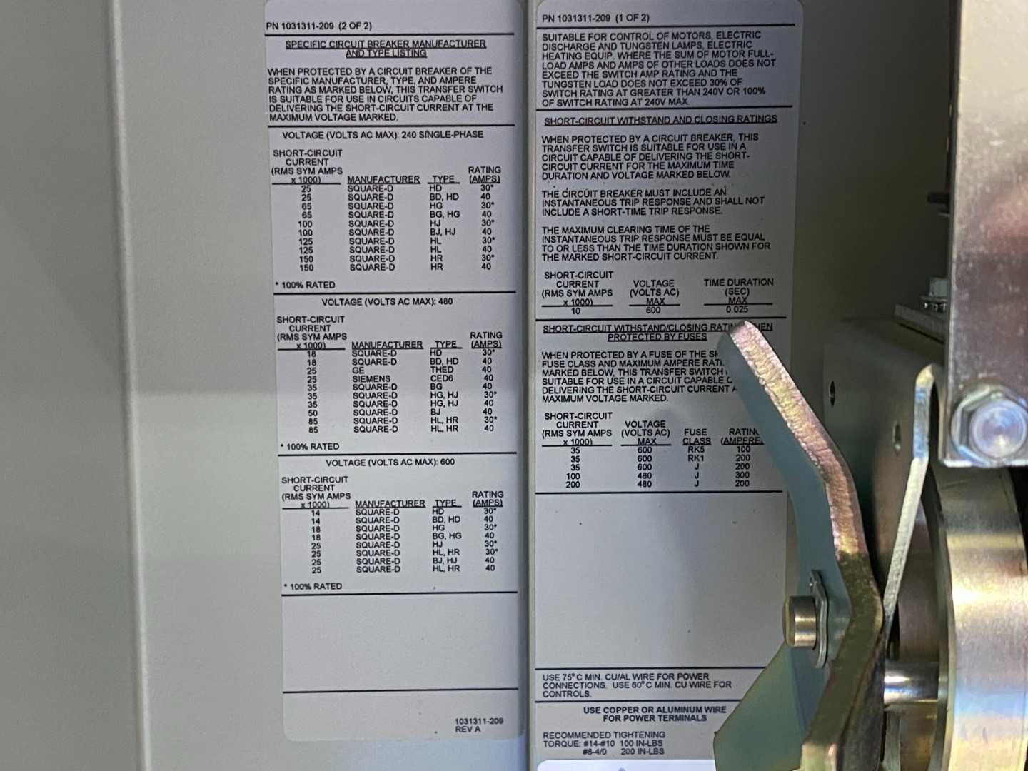 ASCO D03ATSA30030NGXC (2020) Series 300 Group G Power Transfer Switch 30AMP 480V