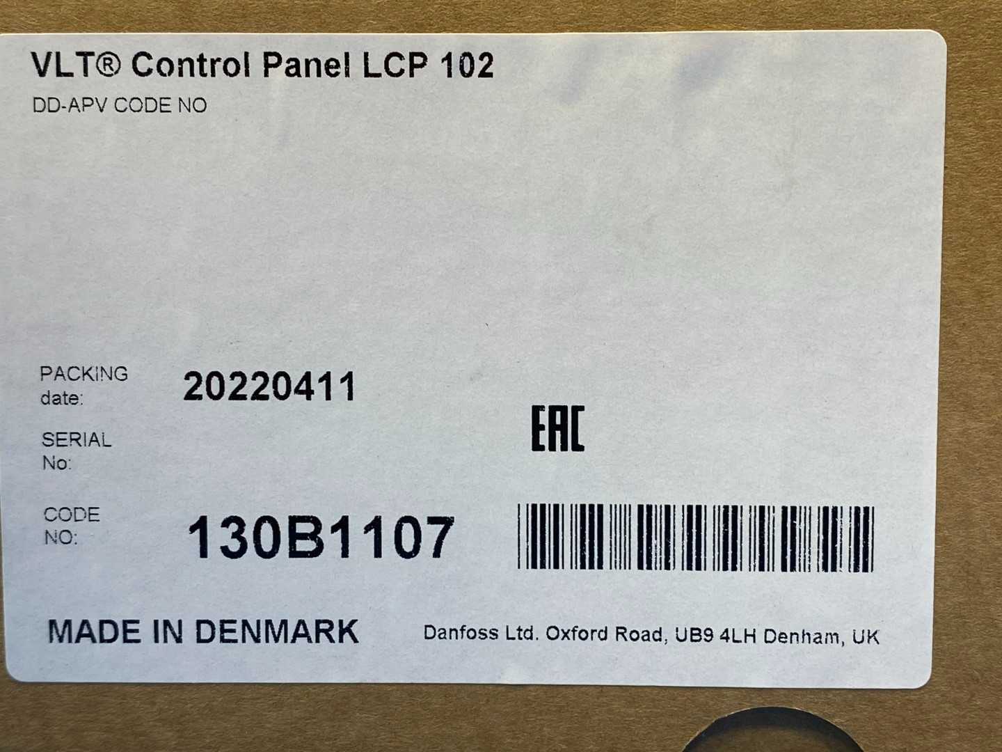 Danfoss VLT LCP 102 Ordering No. 130B1107 Control Panel — IP66 / Type 4X SW VER.20, 5V, 120mA