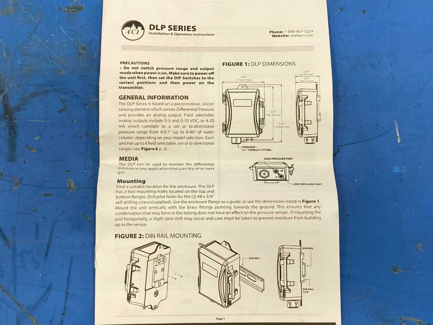 ACI Differential Low Pressure Transmitter Sensor A/DLP-010-W-U-N-A-0