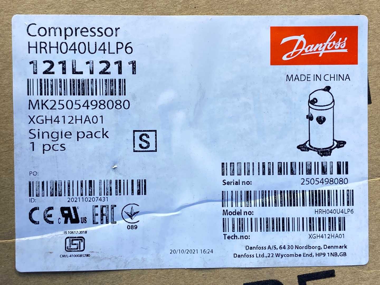 Danfoss Inverter Scroll Compressor HRH040U4LP6 121L1211 (3.3 Ton / 40K BTU)