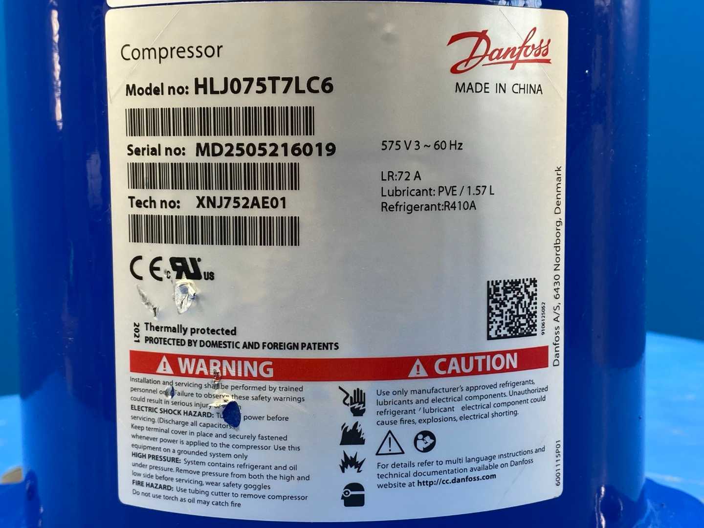 Danfoss Inverter Scroll Compressor HLJ075T7LC6