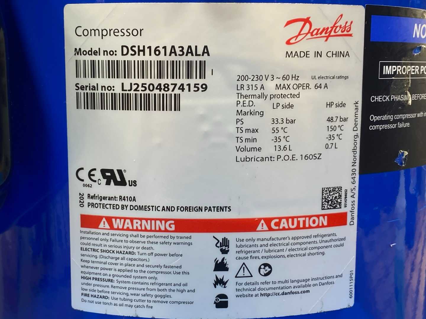 Danfoss Inverter Scroll Compressor DSH161A3ALA 120H1212 (16 tons / 192K BTU)