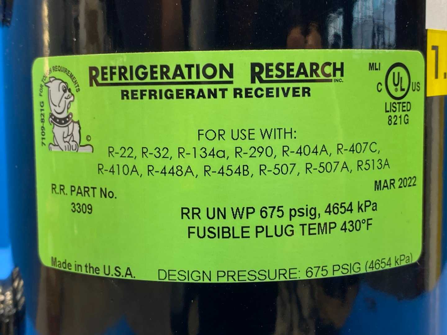 Refrigeration Research 3309 - 5.5 lb Higher Pressure Receiver with 1" Rotolock 