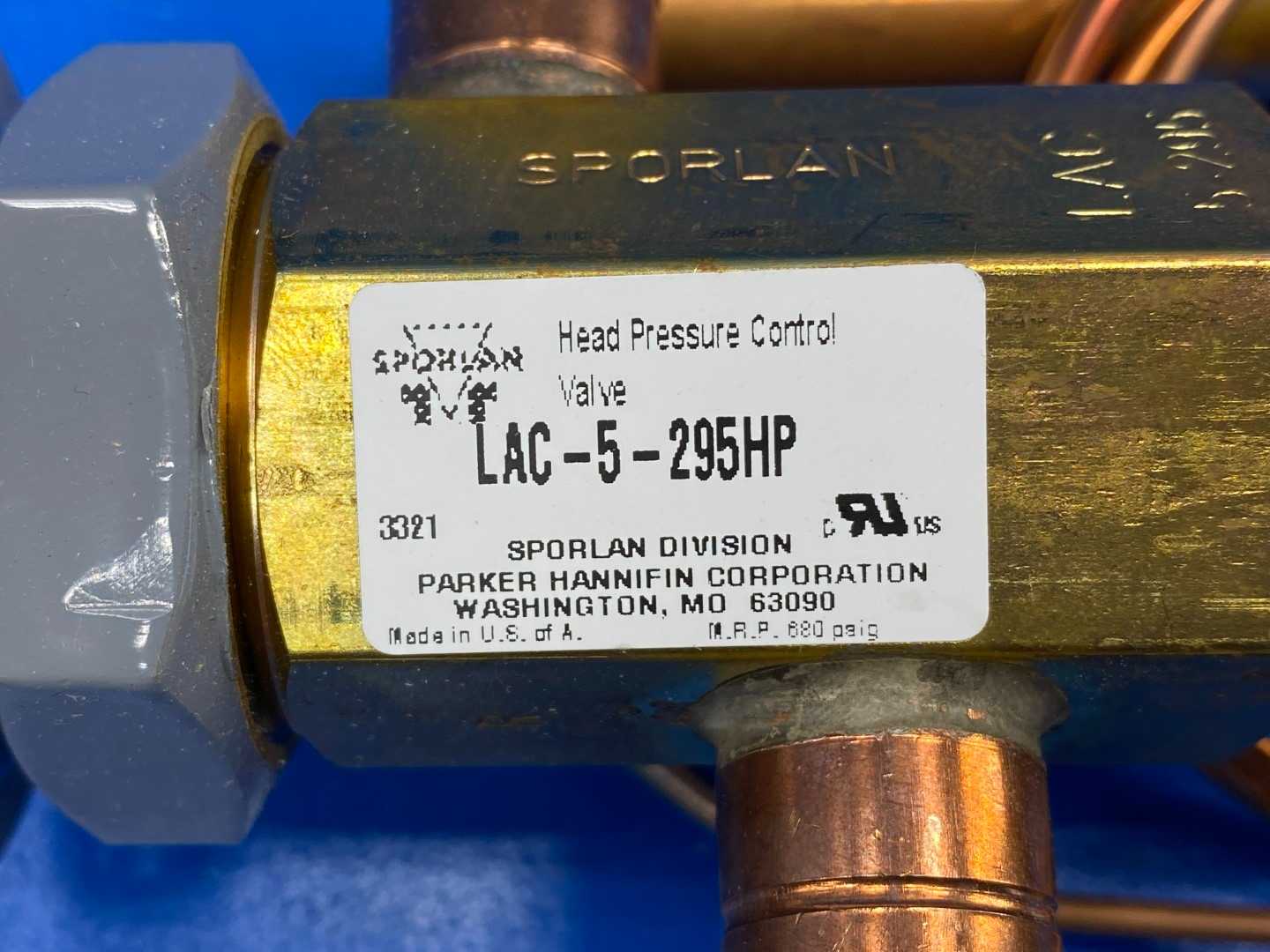 Sporlan Head Pressure Control Valve LAC-5-295HP 5/8"x5/8" ODF Solder 