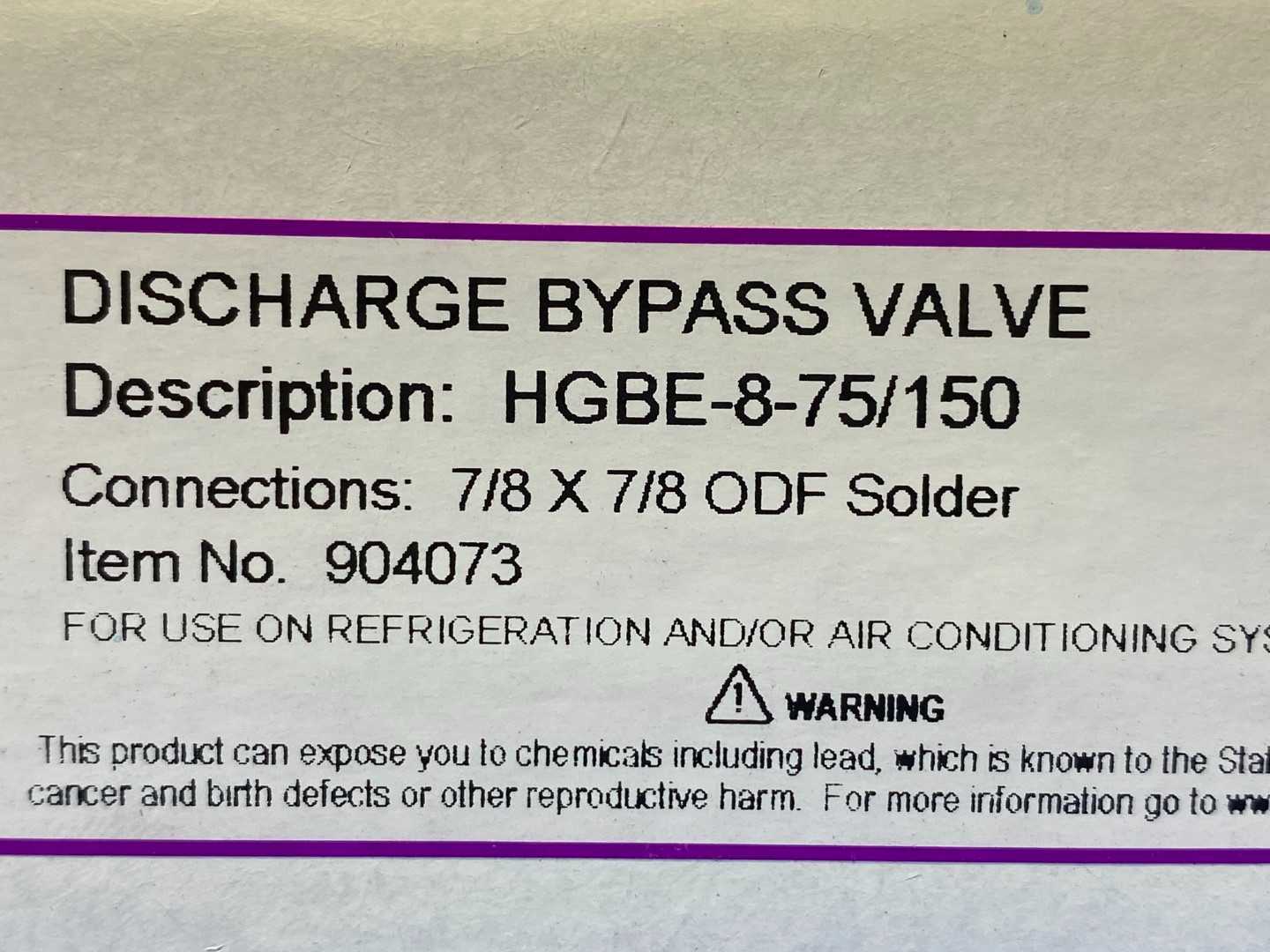 Sporlan Discharge Bypass Valve HGBE-8-75/150 , 7/8 X 7/8 ODF Solder