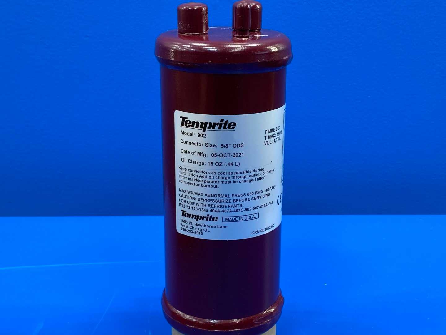 Temprite 902 Refrigerant Oil Separator 37N6 5/8"ODS 15Oz(.44L) Oil Change