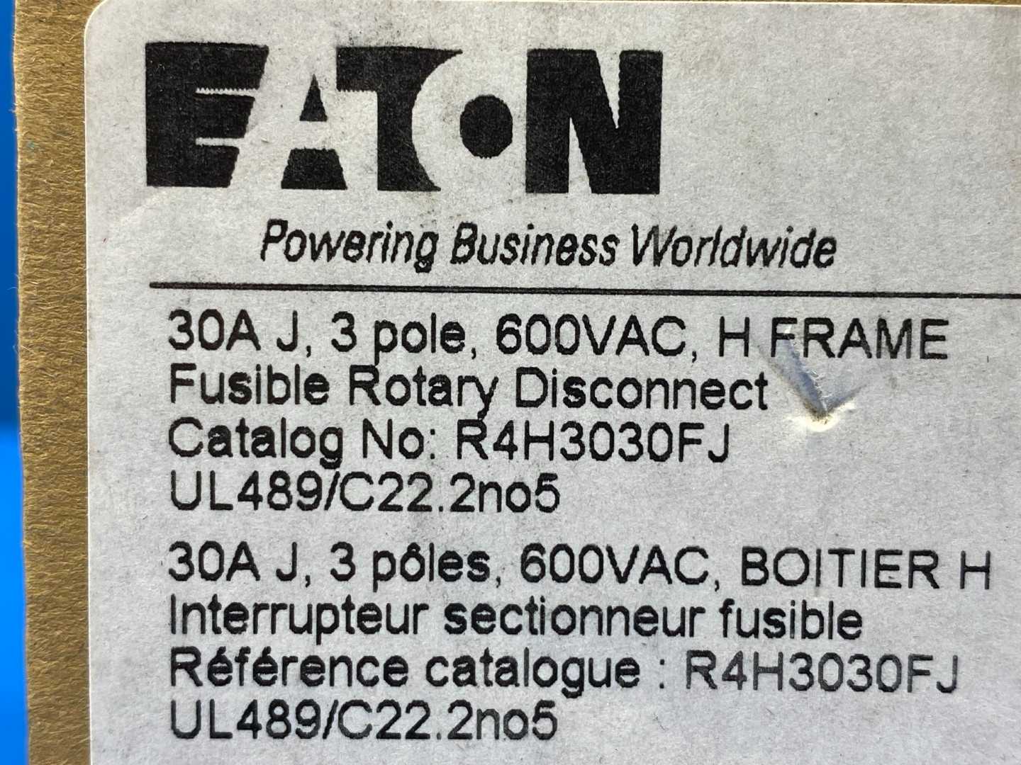 Eaton Fusible Rotary Disconnect R4H3030FJ, 30A, 3pole, 600VAC, H Frame