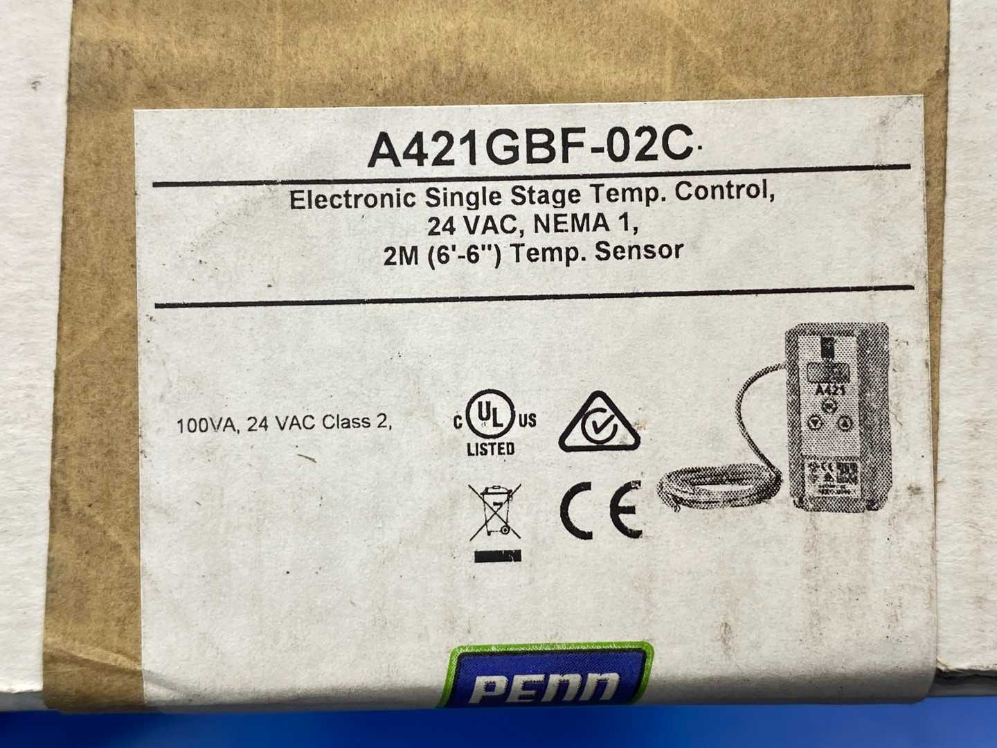 PENN A421GBF-02C Electronic Single-Stage Temperature Control – 24VAC, NEMA 1 Sensor