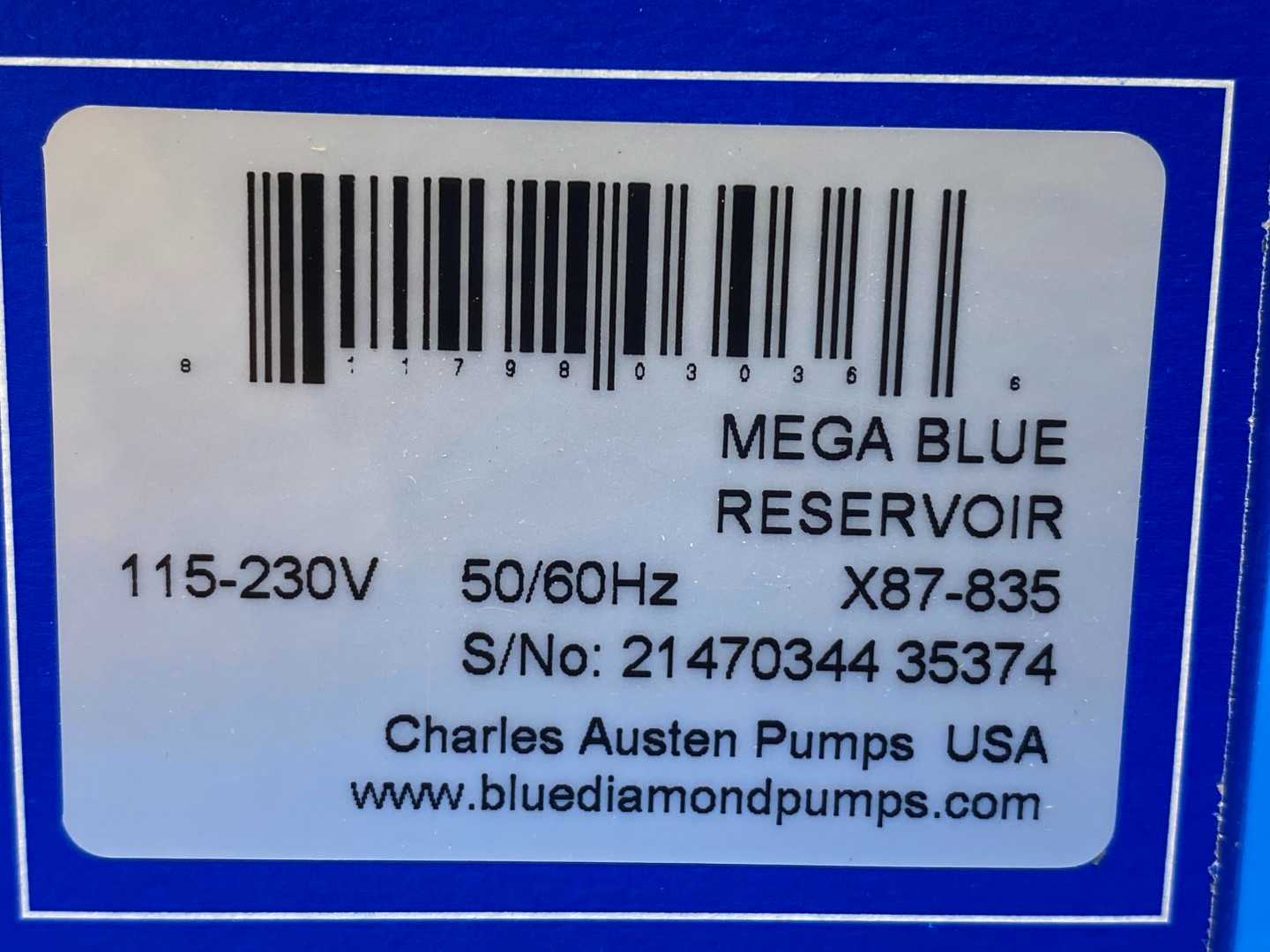 Blue Diamond, Mega Blue Pump X87-835, 115/230V, 5060Hz 