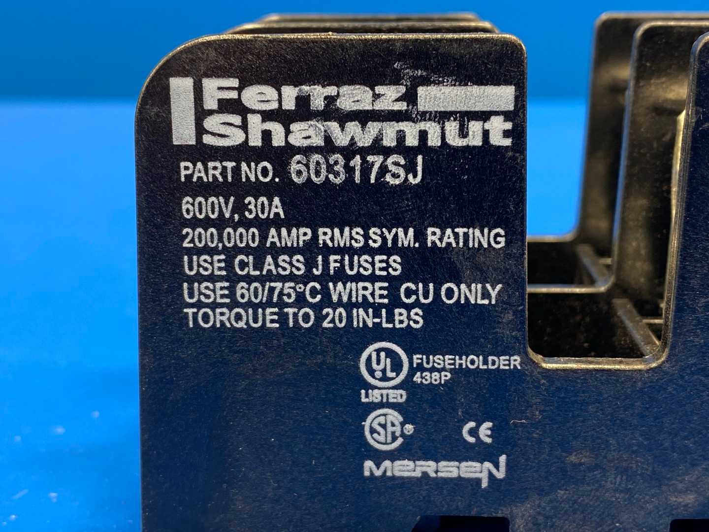 Ferraz Shawmut 60317SJ Fuse Block 600V, 30A Class J Fuses