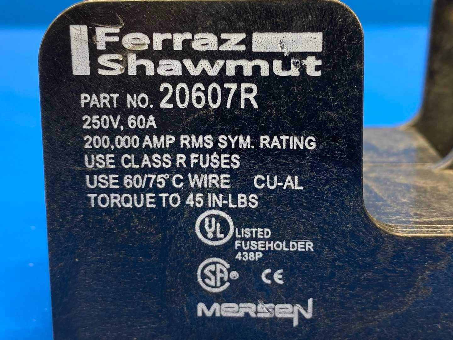 Ferraz Shawmut 20607R Fuse Block, 250V, 60A, Class R Fuses