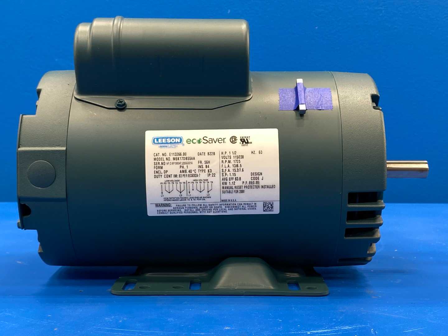 Leeson E113266.00 Electric Motor 1-1/2HP, 1PH, 115/230V, 1725RPM