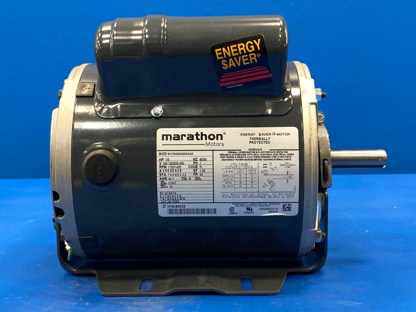 Marathon 5KCR46MN0054X  Motor, 1/2HP,100-120/200-240V, 1PH