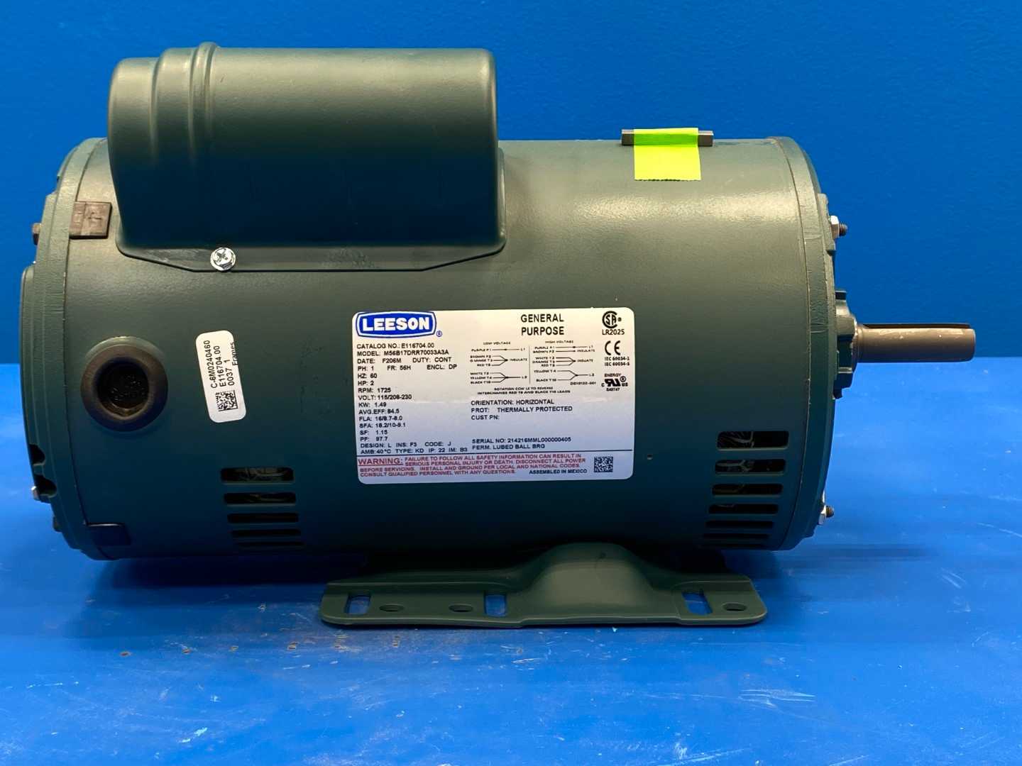 Leeson E116704.00 Electric Motor 2 HP 1725 Rpm 1PH 115/208-230 