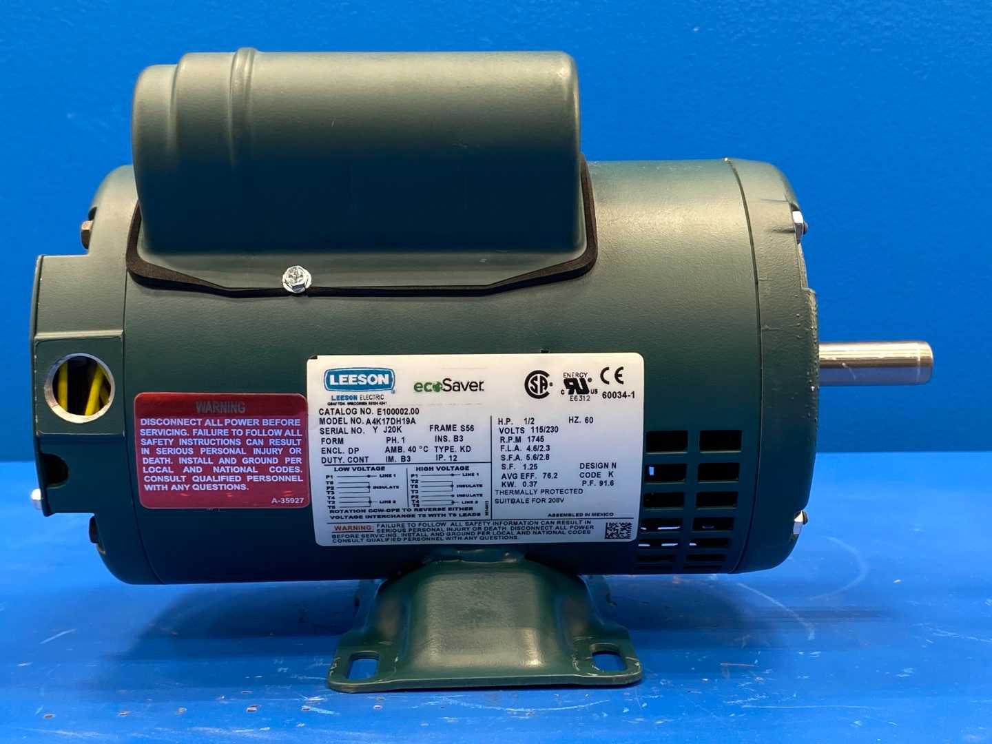 Leeson E10002.00 A4K17DH19A Motor, 1/2HP, 1PH, 115/230V, 1745RPM