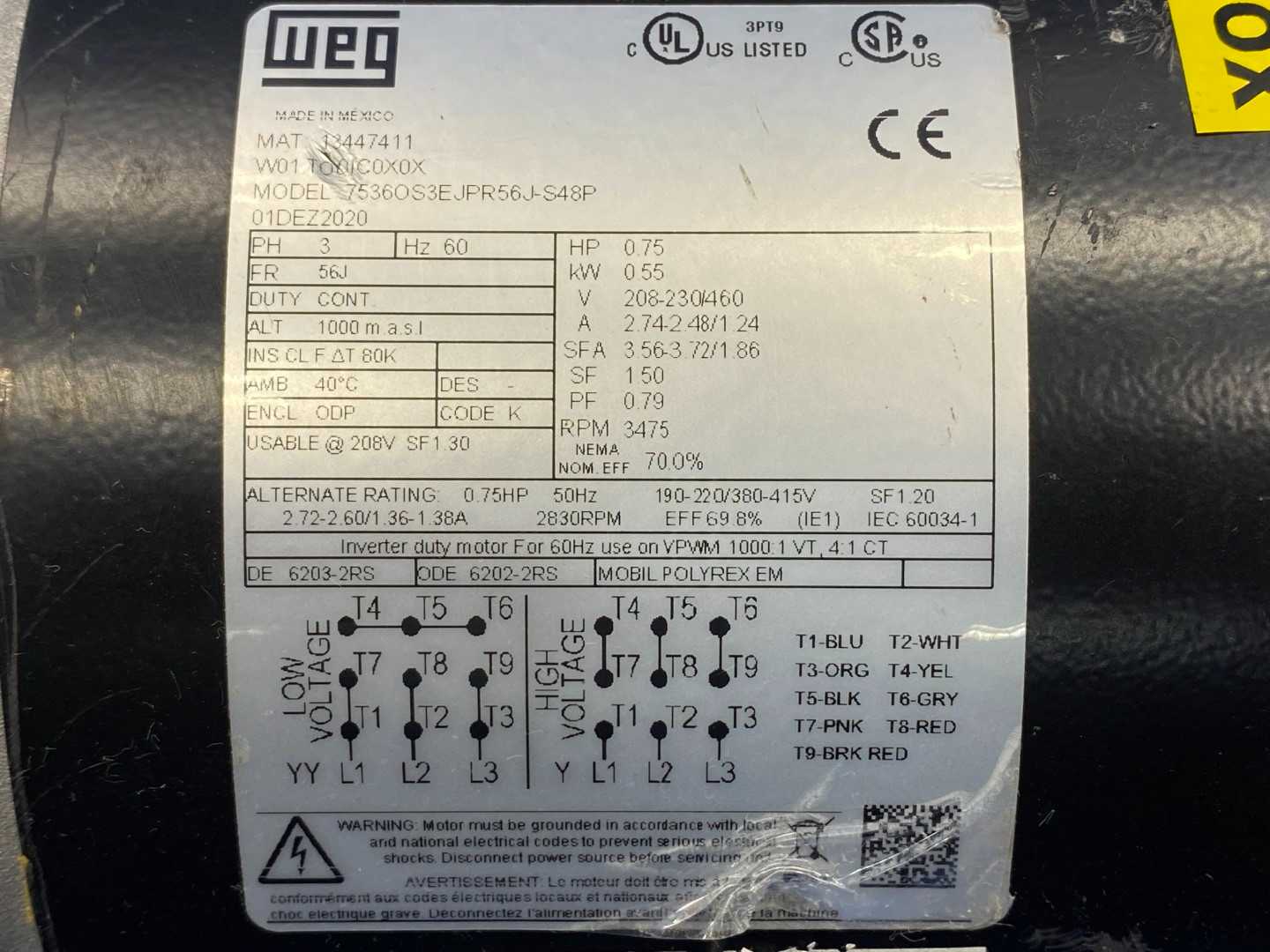 Weg 73560S3EJPR56J-S48P Motor w/ 128 SF Scot Pump, 230/460V, 3/4HP,3PH