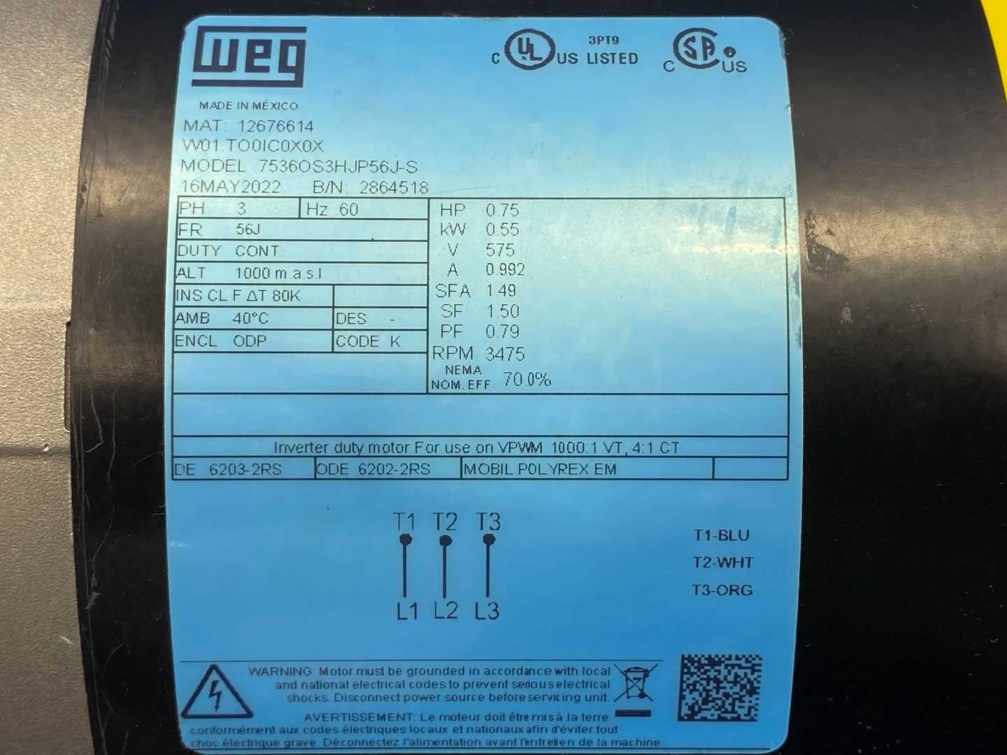 WEG 73560S3HJP56J-S Motor with Scot Pump 128 SF 1.25 x 1 - 3/4 HP 