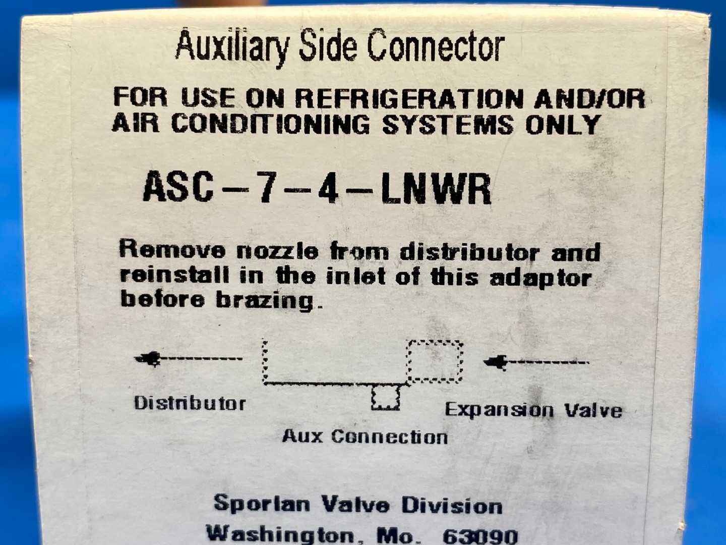 Sporlan Auxiliary Side Connector ASC-7-4-LNWR