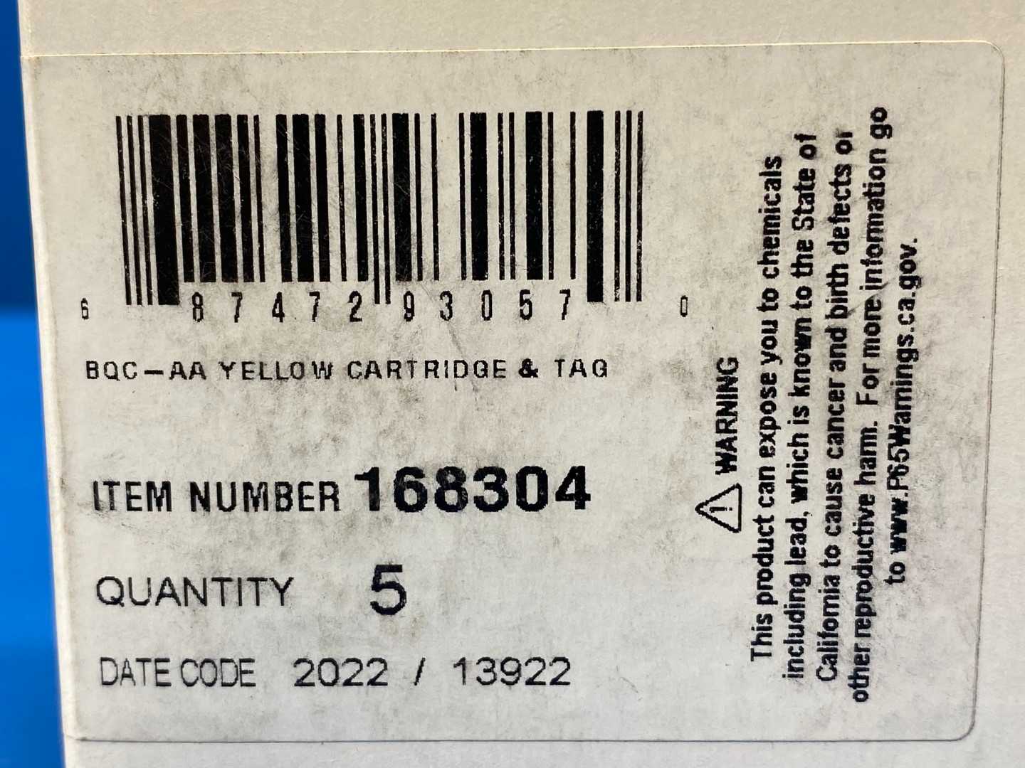 Parker Sporlan 168304 BQC-AA Yellow Cartridge & Tag