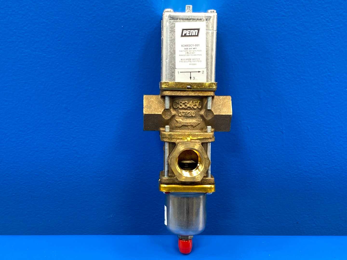 Penn V248GC1-001C, 3/4" NTP 3-Way Water Valve 200-400PSIG, 1/4"SAE Male