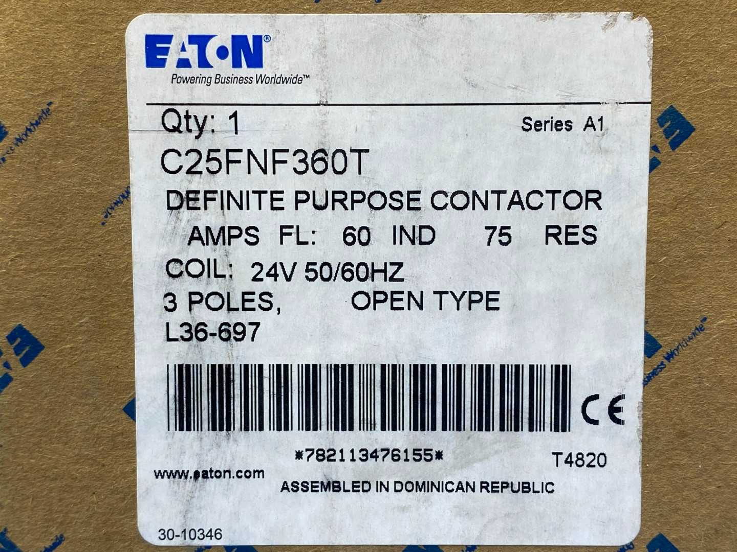 Eaton Definite Purpose Contactor C25FNF360T, 3-Pole, 24V, 50/60Hz