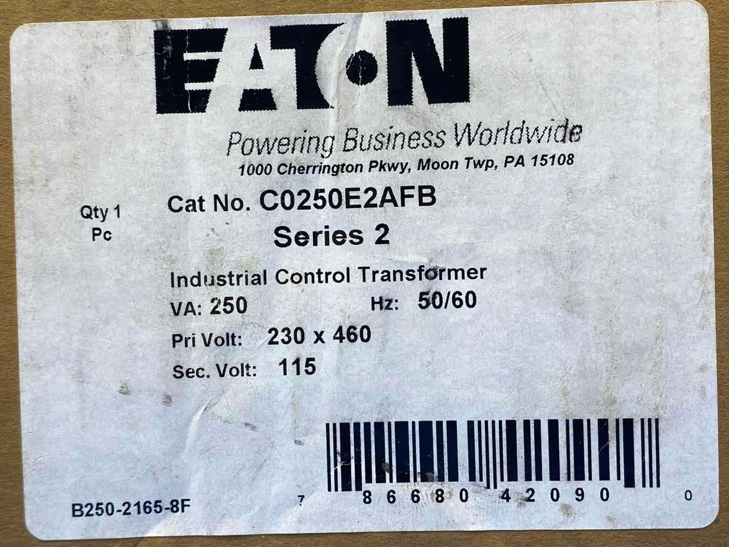 Eaton Industrial Control Transformer C0250E2AFB Series 2. 250VA, 230/460V