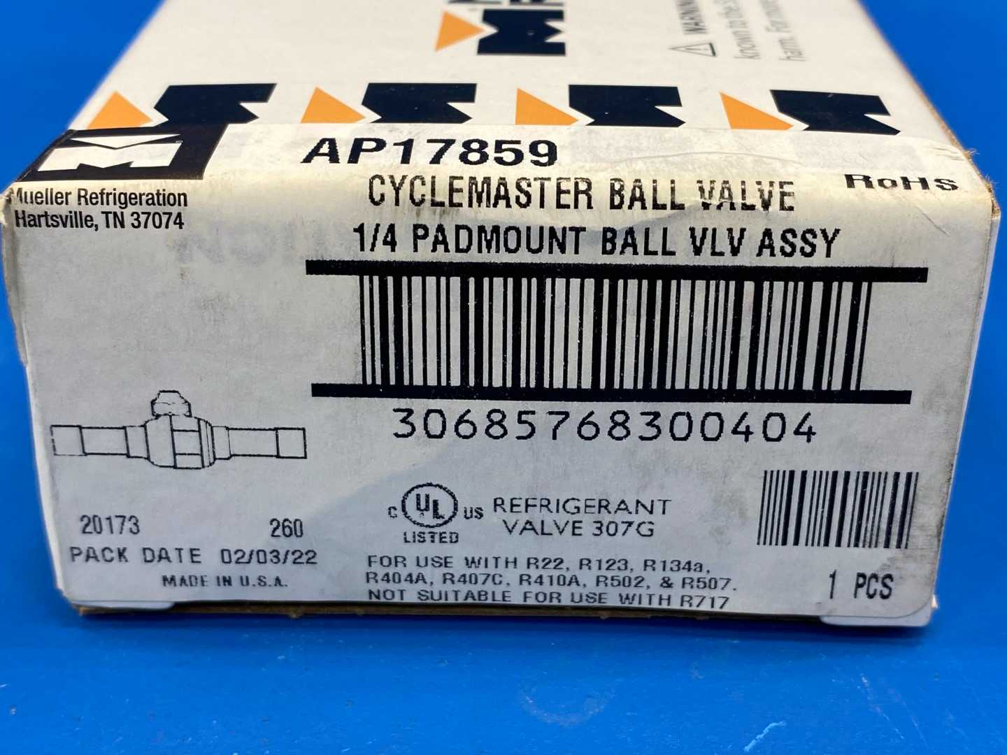 Mueller Refrigeration AP17859 1/4 Cyclemaster Ball Valve Padmount Ball Valv Assy