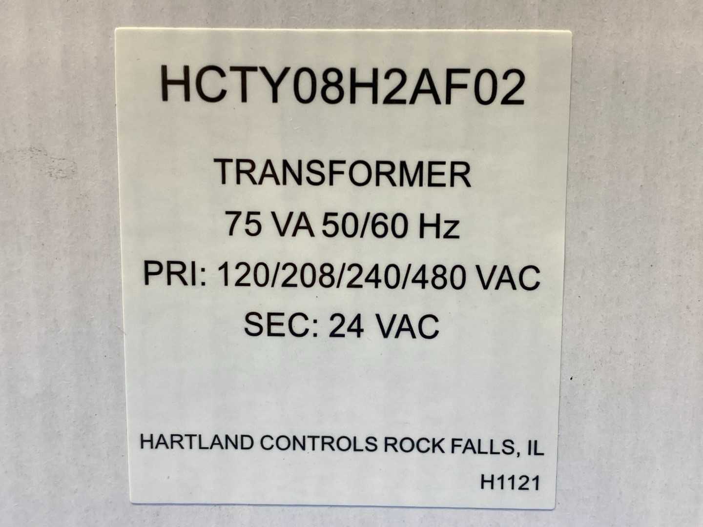 Hartland Controls HCTY08H2AF02 Transformer Primary: 120-480 Secondary: 24v