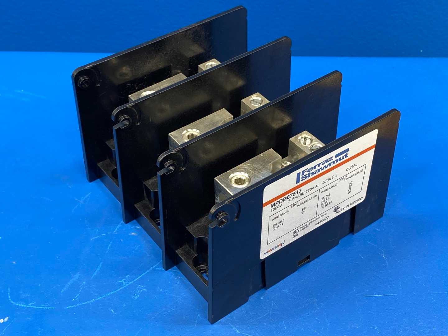 Ferraz Shawmut MPDB67513, 1000V, 3-Phase, 270A Power Distribution Block 