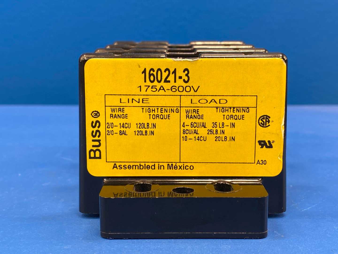 BUSSMANN Power Distribution Block 16021-3, 175A, 600V, 3-Pole