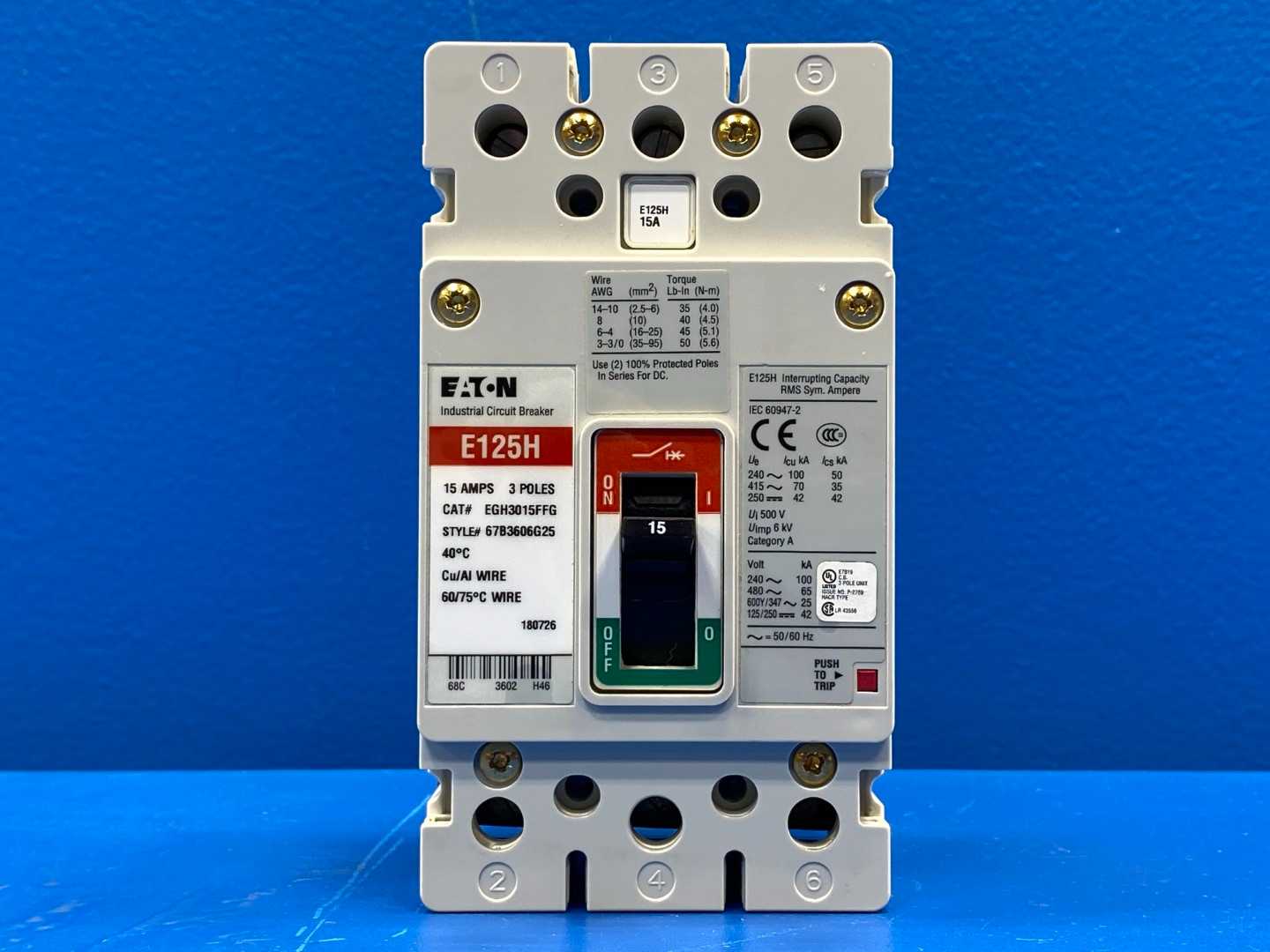 Eaton Series G Industrial Circuit Breaker EGH3015FFG, 15A, 240/480VAC, 3-Pole 