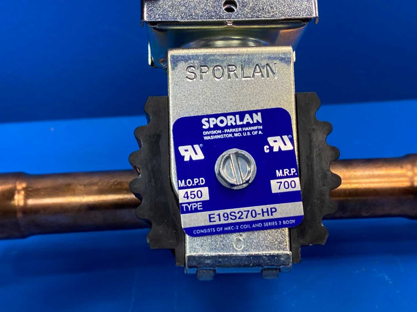 Sporlan Refrigerant Solenoid Valve E19S270-HP w/ MKC-2 coil, 7/8" ODF