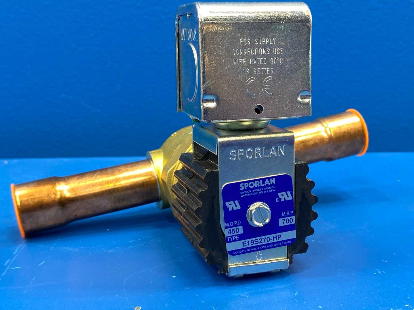 Sporlan Refrigerant Solenoid Valve E19S270-HP w/ MKC-2 coil, 7/8" ODF