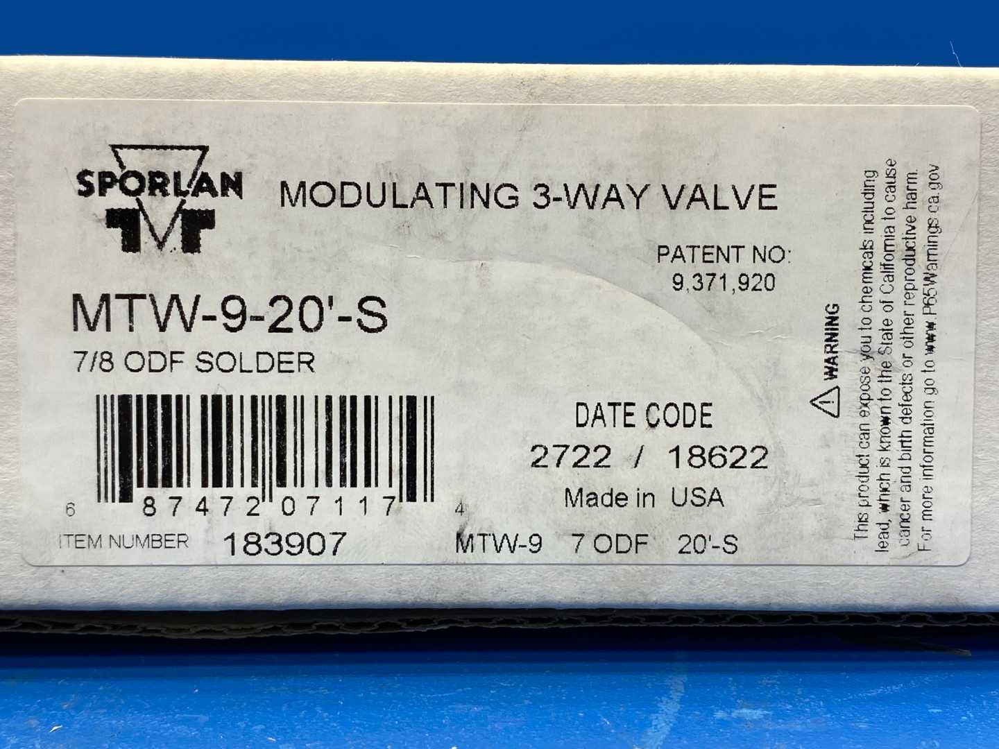 Sporlan Modulating 3-Way Valve MTW-9-20'-S, 7/8" ODF Solder